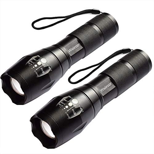 LED Flashlight - Wsiiroon 1600 Lumen XML-T6 Handhold Flashlight-Portable, Zoomable, Waterproof, Super Brightness with 5 Light Modes for Indoor and Outdoor Use, 2 pack (Batteries Not Included)